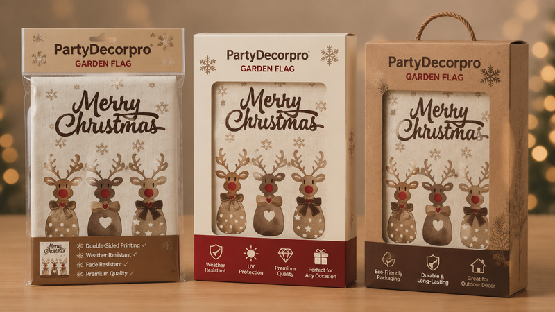 Christmas garden flag packaging polybag window box kraft box wholesale custom options holiday decor