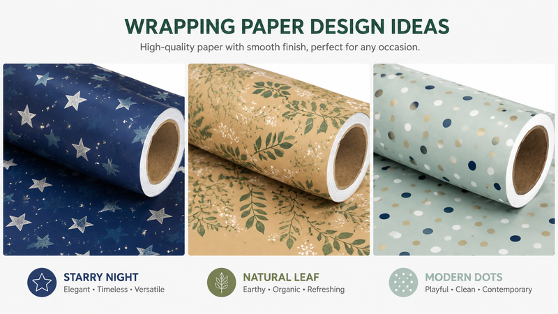 Green clover pattern wrapping paper roll, premium printed gift wrap for custom packaging