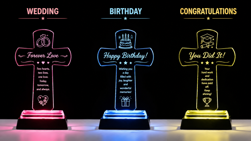 LED Acrylic Cross Light Graduation Wedding Birthday Gift Neon Decorative Plaque Set Wholesale Custom Party Decor