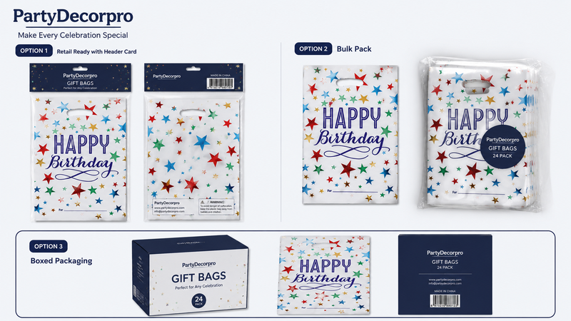 Birthday Gift Bags Packaging Options Including Header Card Bag Bulk Poly Bag and Custom Color Box for Wholesale and Private Label Branding