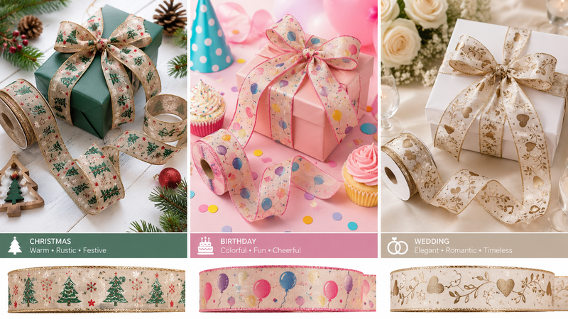 Custom Themed Fabric Ribbon Collection Featuring Christmas Birthday And Wedding Designs For Gift Wrapping Event Decoration And Wholesale Applications