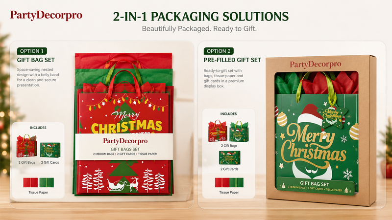 Custom Christmas Gift Bag Packaging Solutions with Gift Bag Set and Premium Display Box Packaging for Retail and Wholesale Branding