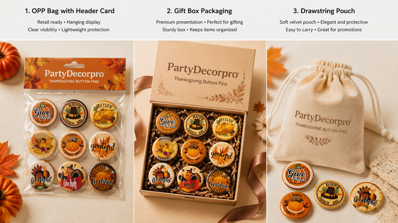 Enamel pin packaging showcase featuring card bag gift box and velvet pouch for wholesale customization
