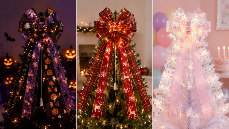 Custom LED Christmas decorative bows for Halloween, Christmas and birthday party themes