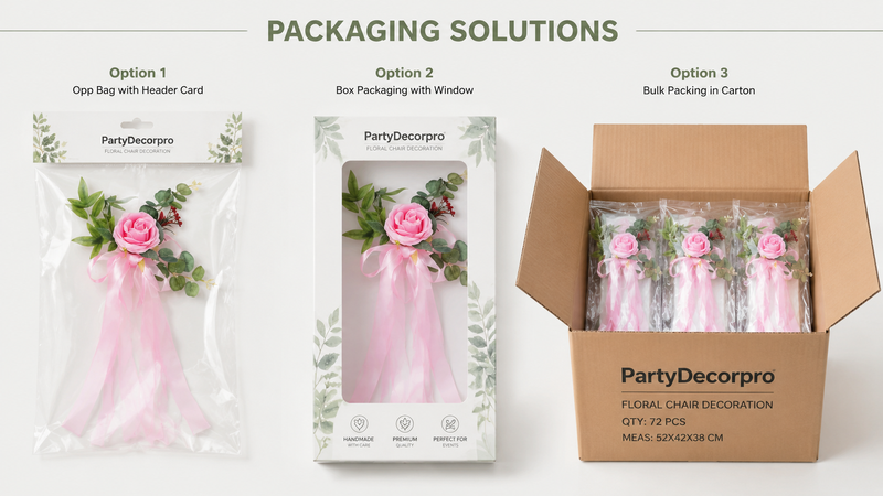 Artificial floral chair decoration packaging opp bag window box carton wholesale event supply