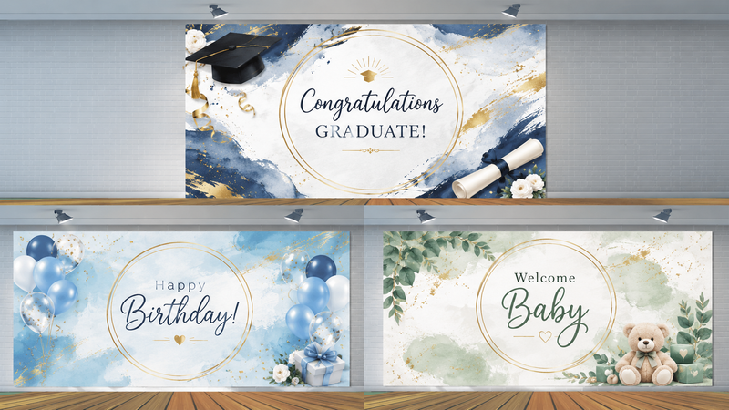 Custom Graduation Birthday and Baby Shower Backdrop Collection with High Definition Printed Fabric Backgrounds for Event Decoration and Photography