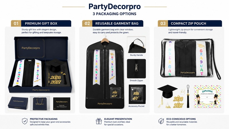 Graduation Cap and Gown Packaging Solutions with Premium Gift Box Garment Bag and Storage Pouch