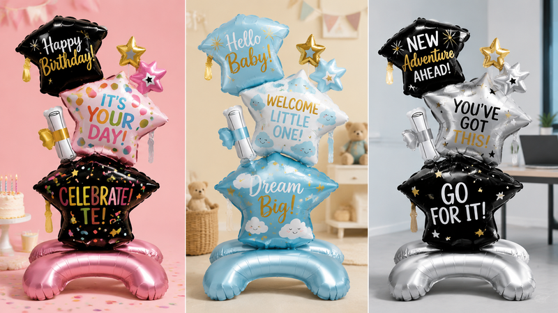 Custom graduation foil balloon set with cap, star, diploma designs for party celebrations