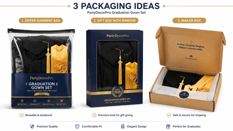 Graduation Gown Set Custom Packaging Options Including Garment Bag Window Gift Box and Mailer Box