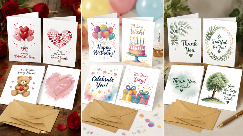 Custom greeting cards with floral designs and envelopes for holiday events and wholesale supply