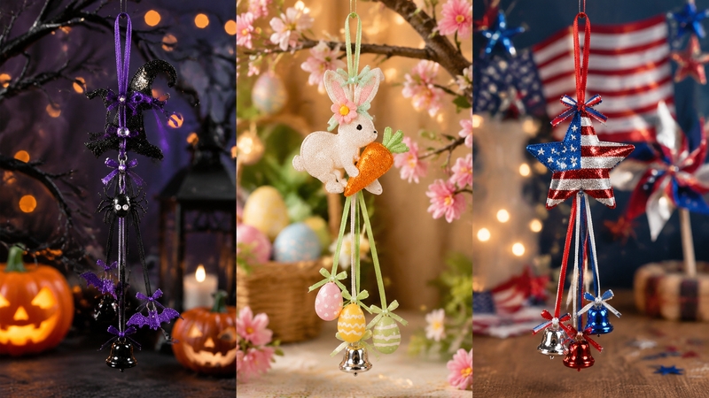 Custom glitter reindeer Christmas ornaments for Halloween Easter and patriotic holiday decoration themes