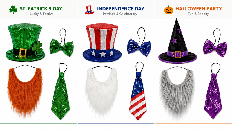 Custom Party Accessory Set Featuring St. Patrick’s Day Independence Day and Halloween Themes
