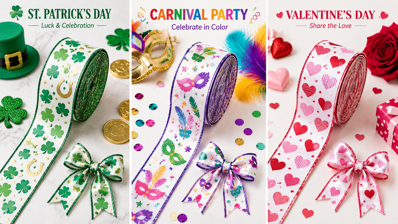 Custom St Patricks Day Carnival Party and Valentines Day Wired Ribbon and Bow Collection