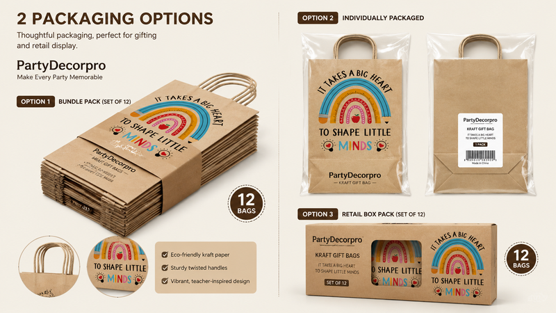 Kraft paper gift bag packaging options showcasing eco-friendly retail and customizable design solutions for branding use