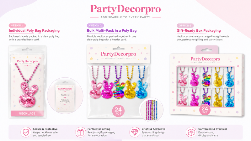 Necklace packaging options poly bag bulk pack gift box B2B jewelry display