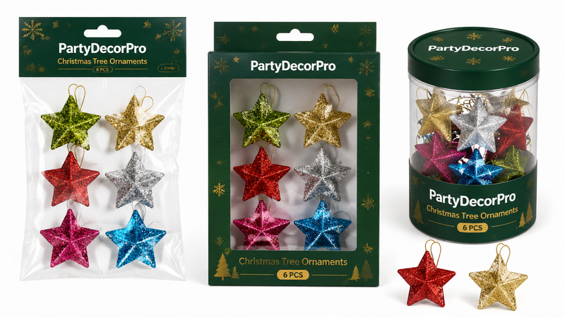Custom Christmas tree ornament packaging solutions with clear bags, window boxes and storage jars for holiday decorations