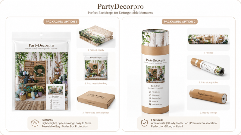 Custom Easter Backdrop Packaging Solutions Featuring Resealable Bag, Mailer Box and Premium Tube Packaging for Wholesale Party Decorations