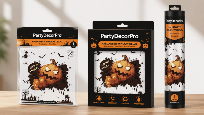 Custom Halloween window decal packaging solutions with clear bags, display boxes and protective tubes