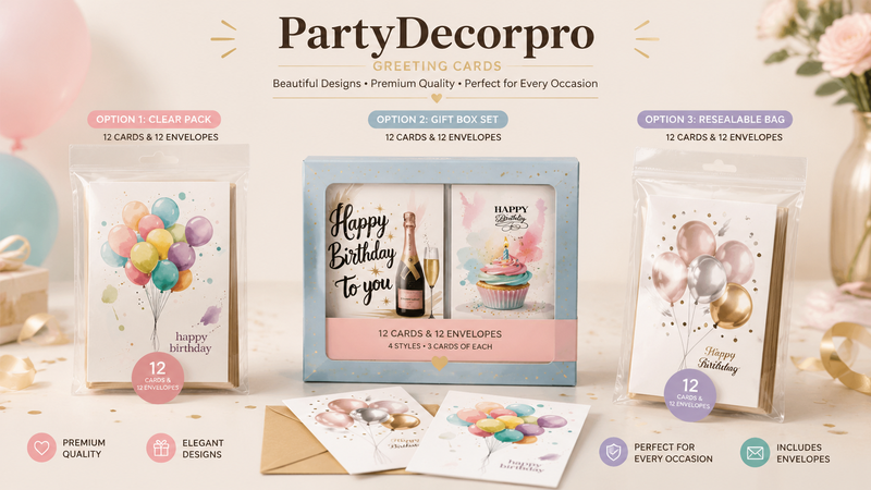 Custom birthday greeting card packaging options with clear packs gift boxes and resealable bags