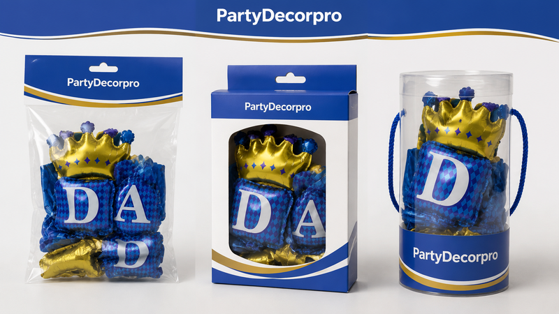 Custom balloon packaging solutions with clear bags, window boxes, and cylinder containers for party decoration products