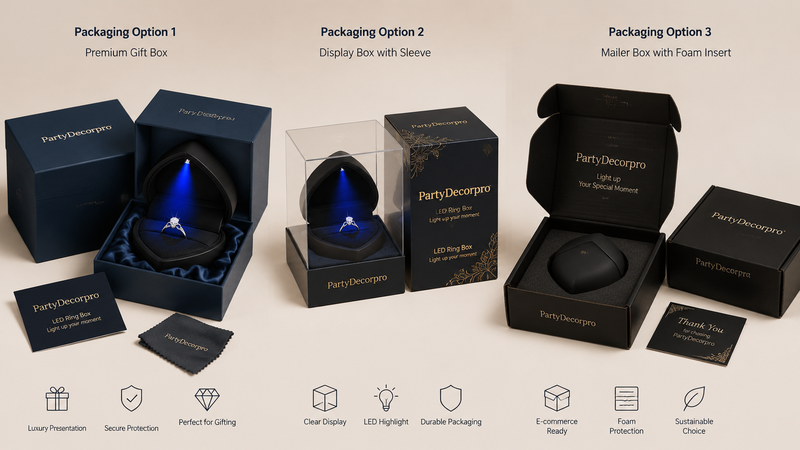 Custom LED ring box packaging solutions with premium gift boxes and display packaging options