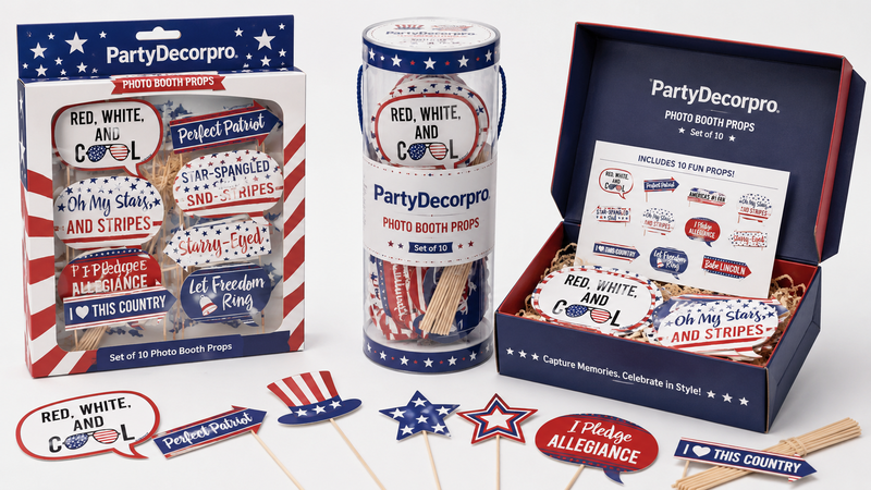 Custom Patriotic Photo Booth Props Packaging Featuring Window Display Box Clear Cylinder Tube and Magnetic Gift Box