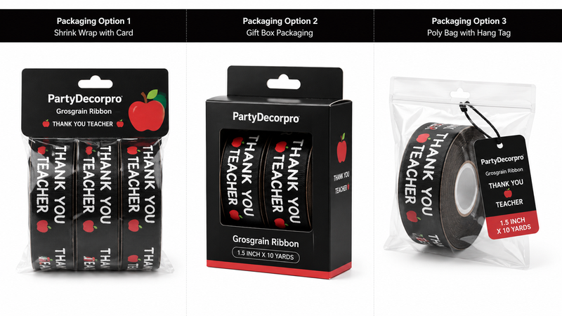 Custom Teacher Appreciation Grosgrain Ribbon Packaging Options with Header Bag Window Gift Box and Resealable Pouch