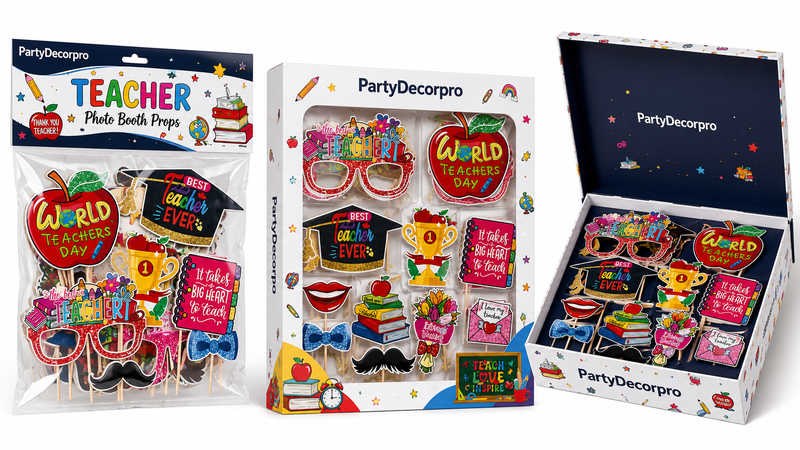 Teacher Appreciation Photo Booth Props Packaging Options with Large Retail Bag Window Gift Box and Premium Magnetic Box