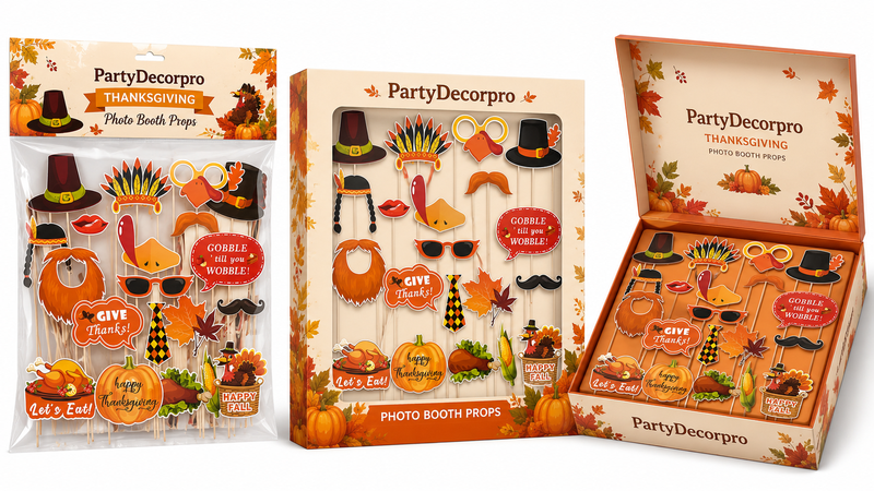 Thanksgiving Photo Booth Props Packaging Options with Jumbo OPP Bag Large Window Gift Box and Premium Magnetic Storage Box