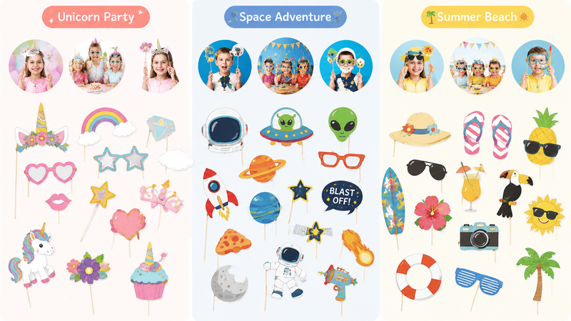 Festival photo booth props kit with colorful paper stick accessories for party events wholesale B2B use
