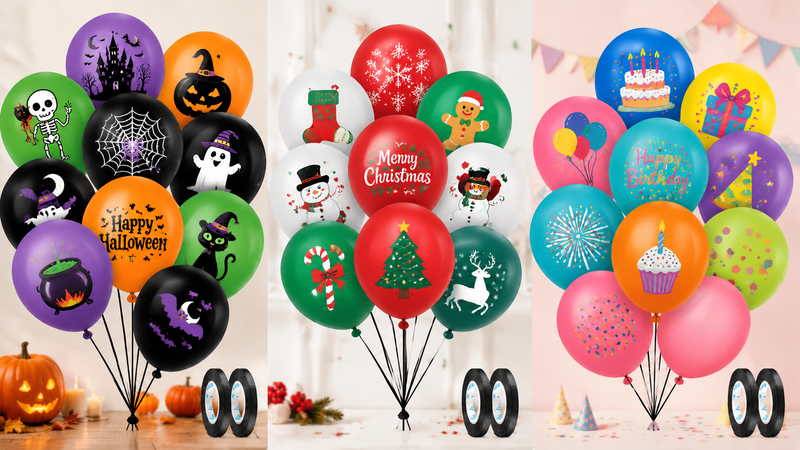 Custom themed latex balloon bouquets with holiday and party designs for wholesale decoration