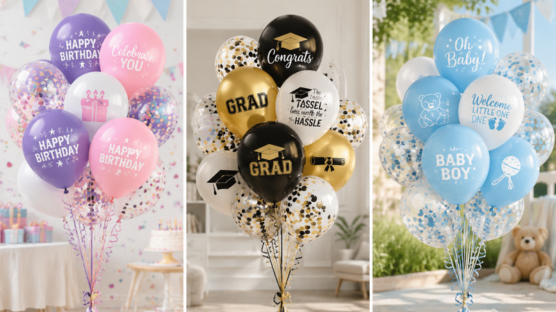 Custom printed latex balloons with colorful designs for birthday and celebration events