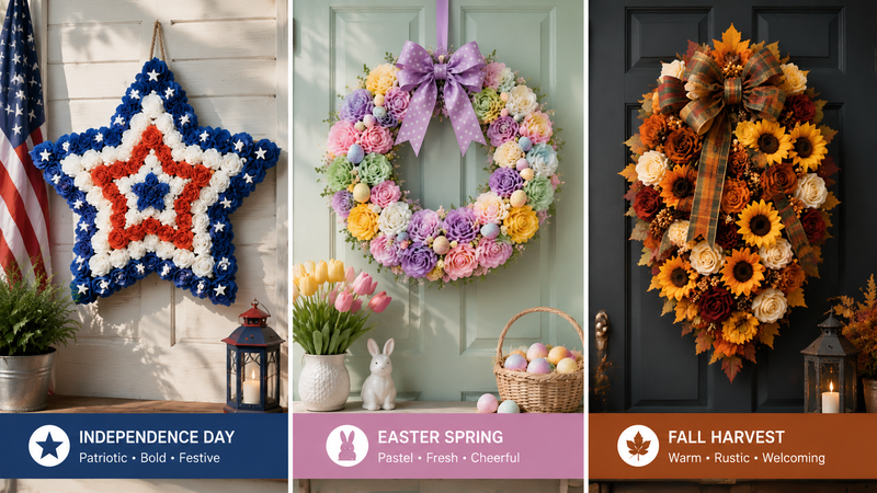 Custom shaped seasonal wreath designs for holiday door decoration and wholesale supply