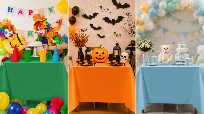 Colorful disposable PE table covers for birthday, Halloween and baby shower party themes