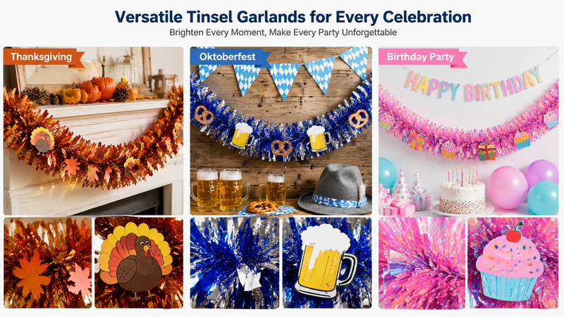 Thanksgiving Oktoberfest Birthday star tinsel garland collage B2B festive metallic decoration