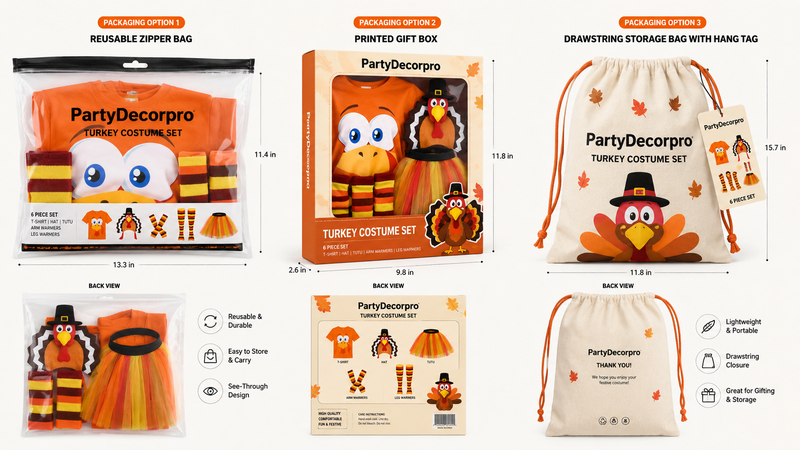 Turkey Costume Set Custom Packaging Options Including Zipper Bag Gift Box and Drawstring Bag for Retail and Wholesale