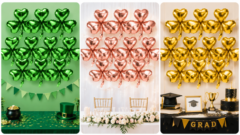 Custom metallic shamrock foil balloons for party decoration and wholesale events