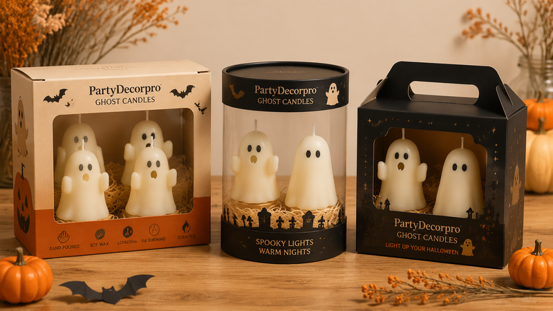 Ghost candle packaging design with gift box, cylinder tube and retail display box options