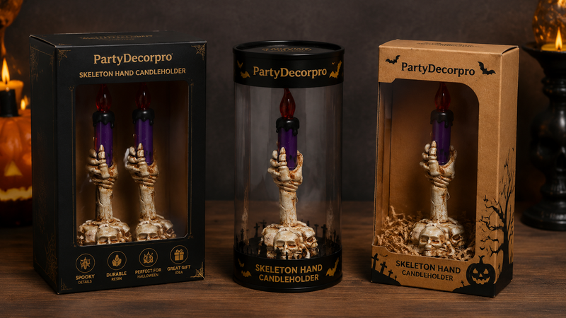 Skeleton hand Halloween candle packaging box cylinder and gift box options