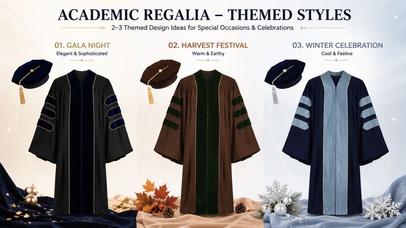 Graduation gowns and caps set with soft fabric and detailed design, suitable for ceremonies and bulk procurement.