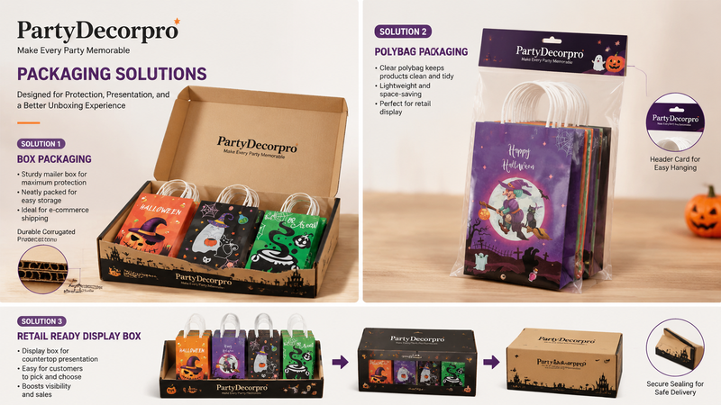Halloween-themed customizable party gift bags for wholesale and retail