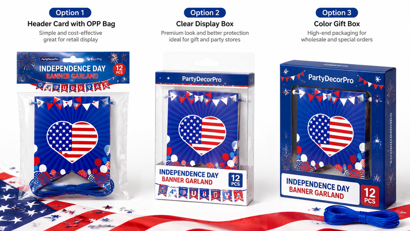 ndependence Day patriotic banner set with colorful pennants and festive elements