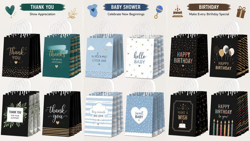 Juneteenth themed gift bags set with vibrant designs, sturdy paper handles, and varied celebratory prints.