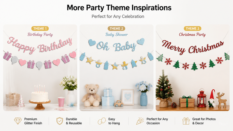 Custom Party Banner Decorations with Birthday, Baby Shower, and Christmas Themes, Durable and Reusable for Photos and Events