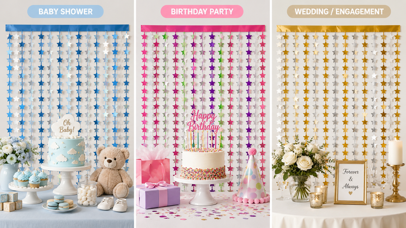 Customizable Star Garland Party Backdrops – Baby Shower, Birthday & Wedding 16:9