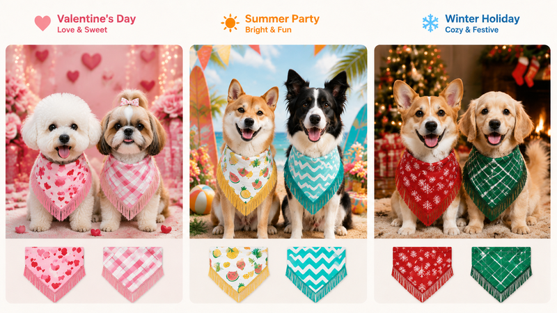 Festive dog triangle bandana set with tassel fringe design for holiday party pet accessories wholesale product