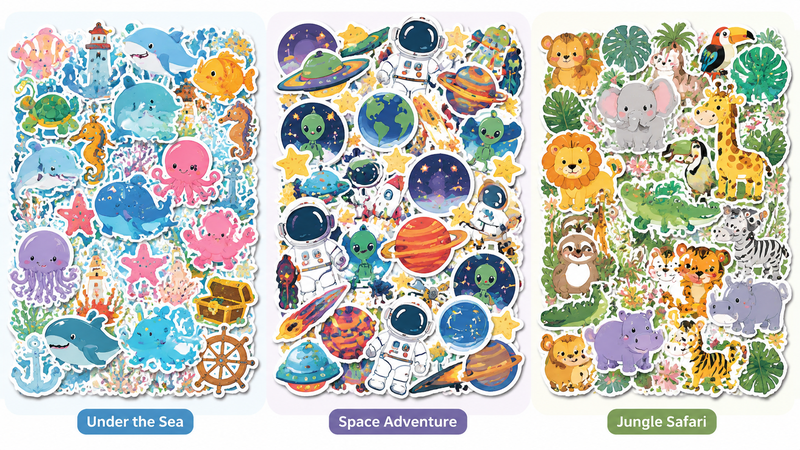Easter themed cute sticker set featuring bunny, egg and chick illustrations in colorful collage