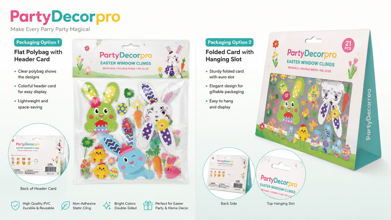 Easter window cling packaging with two customizable display options