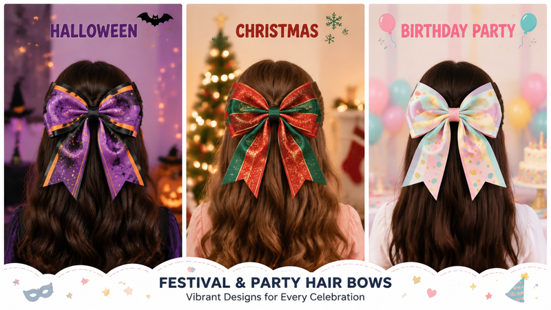 Custom festive hair bows for Halloween Christmas birthday party themed celebrations