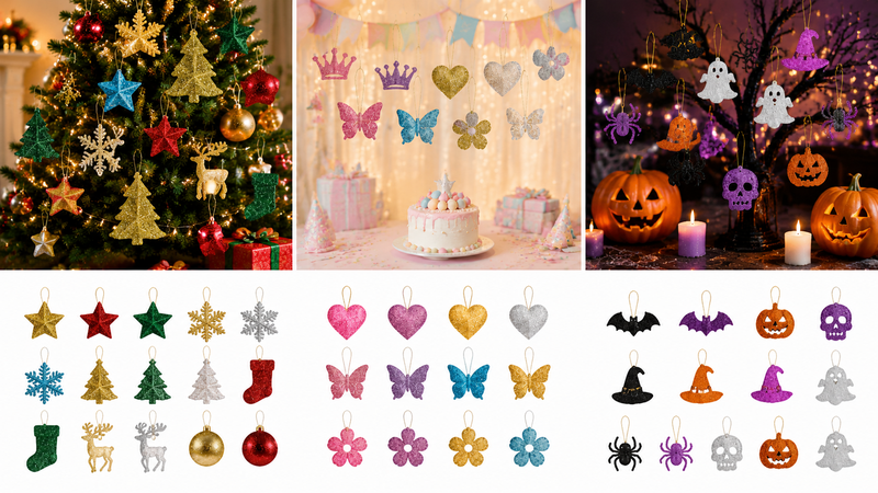 Custom glitter hanging ornaments for Christmas Halloween and party decorations